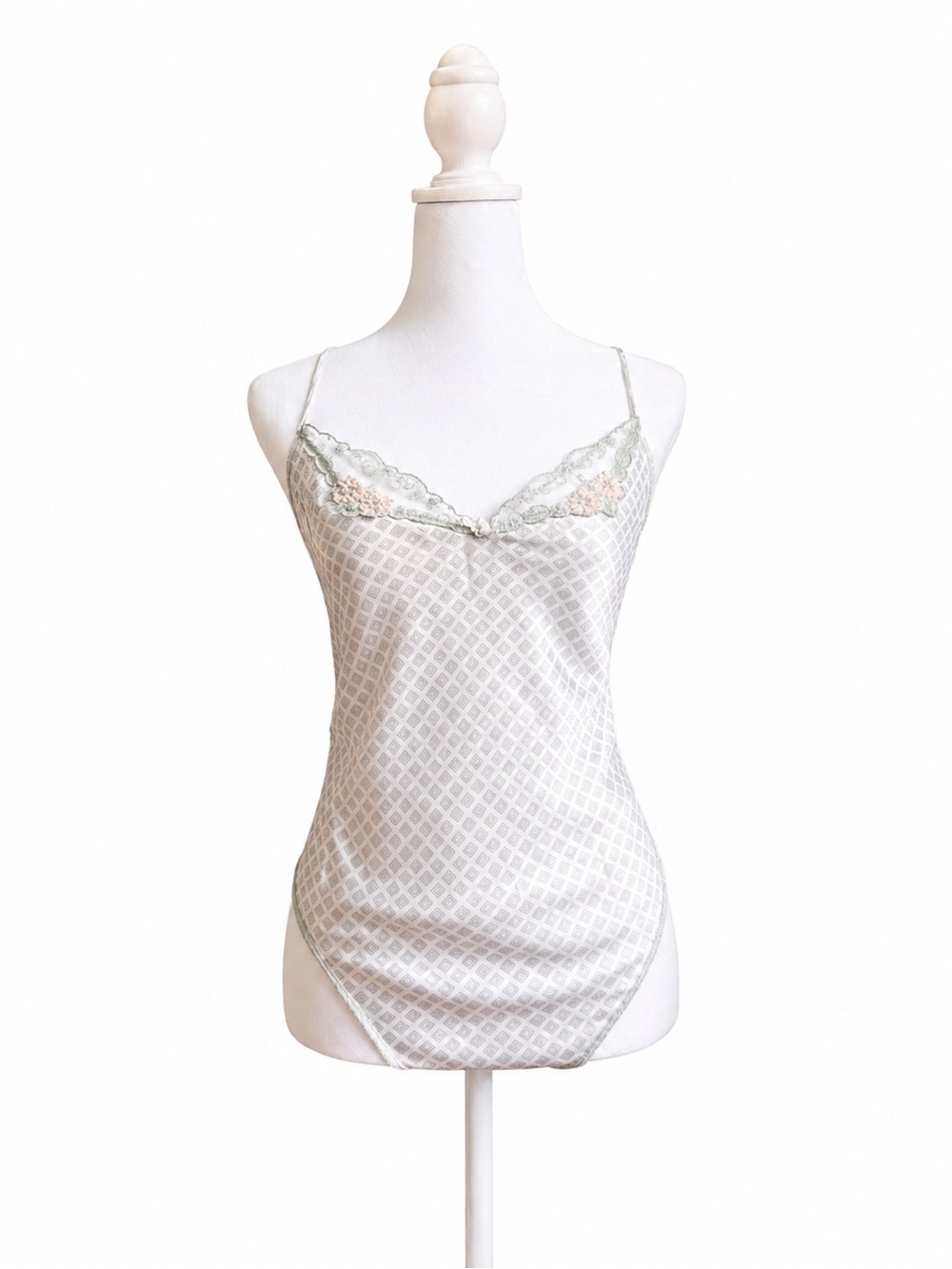 Amanda Closet Satin Lace Cami Tank Top White Size M Y2K Vintage